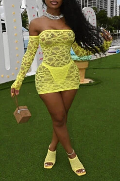 Solid Color On-trend See-Through Mini Dress -Clothing Outlet Store H21071634 YE 1 c00f10c3 2b4d 429d 80c8 b68593632f28