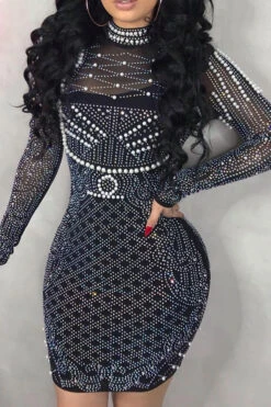 Rhinestone & Faux Pearl Luxe Half Collar Mini Dress