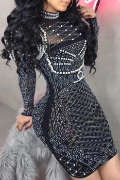 Rhinestone & Faux Pearl Luxe Half Collar Mini Dress -Clothing Outlet Store H21081110 BK 4 f6d3c8fd e3a0 4563 9bf5 89c4b461a517