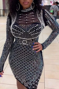 Rhinestone & Faux Pearl Luxe Half Collar Mini Dress -Clothing Outlet Store H21081110 BK 5 82fc9b55 bccf 4964 b381 74751c461798