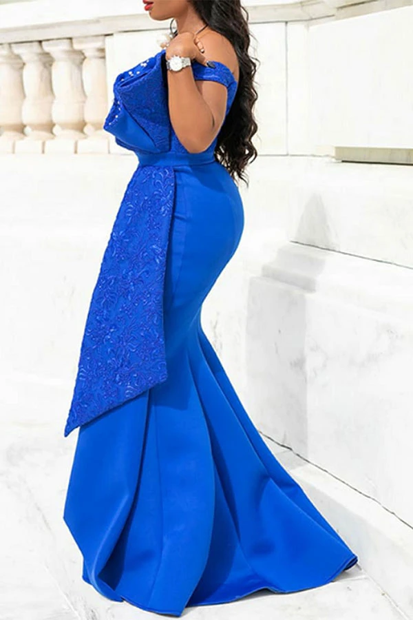 Lace Patchwork Elegant Faux Pearl Layered Ruffles Maxi Dress 2 Lace Patchwork Elegant Faux Pearl Layered Ruffles Maxi Dress - Image 2