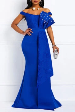 Lace Patchwork Elegant Faux Pearl Layered Ruffles Maxi Dress 17 Lace Patchwork Elegant Faux Pearl Layered Ruffles Maxi Dress -Clothing Outlet Store H21081327 BL 4