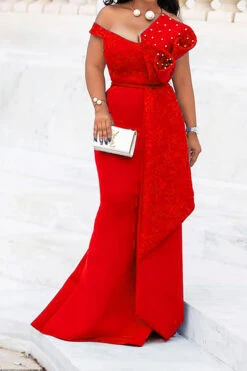 Lace Patchwork Elegant Faux Pearl Layered Ruffles Maxi Dress 23 Lace Patchwork Elegant Faux Pearl Layered Ruffles Maxi Dress -Clothing Outlet Store H21081327 RE 1