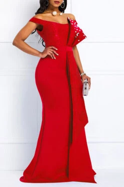 Lace Patchwork Elegant Faux Pearl Layered Ruffles Maxi Dress 25 Lace Patchwork Elegant Faux Pearl Layered Ruffles Maxi Dress -Clothing Outlet Store H21081327 RE 3