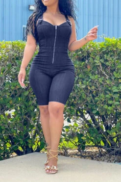 Solid Color Modern Bodycon Denim Romper -Clothing Outlet Store H21082334 NB 1 472eaa77 5351 4c58 9440 c5216dfd82a3