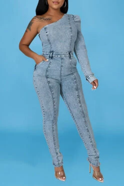 Denim One Shoulder Modern Jumpsuit