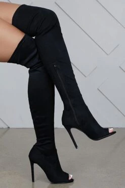 Solid Color Peep Toe Modern Stiletto Boots 21 Solid Color Peep Toe Modern Stiletto Boots -Clothing Outlet Store H21090802 BK 2