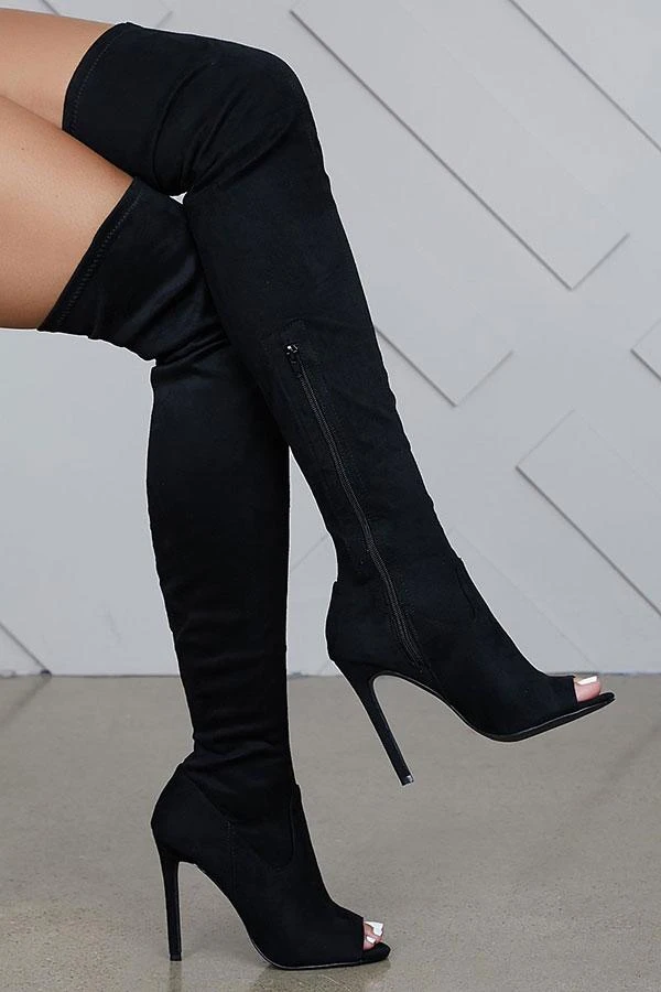 Solid Color Peep Toe Modern Stiletto Boots 8 Solid Color Peep Toe Modern Stiletto Boots - Image 8