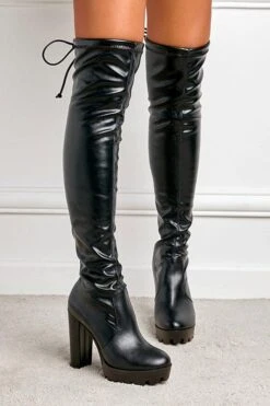 Solid Color On-trend Block Platform Boots -Clothing Outlet Store H21090815 BK 3 ea37b11d ba83 4a30 b60b 464c3c2af9ec