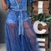 Mesh Patchwork Urban Lace-Up Maxi Dress