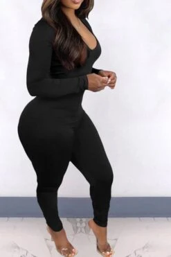 Solid Color Elegant Back Drawstring Jumpsuit -Clothing Outlet Store H21101107 BK 3