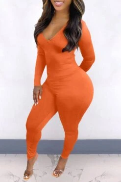 Solid Color Elegant Back Drawstring Jumpsuit -Clothing Outlet Store H21101107 OR 2