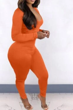 Solid Color Elegant Back Drawstring Jumpsuit -Clothing Outlet Store H21101107 OR 3