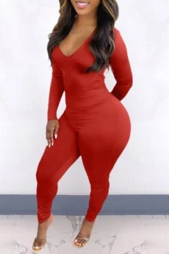 Solid Color Elegant Back Drawstring Jumpsuit -Clothing Outlet Store H21101107 RE 2