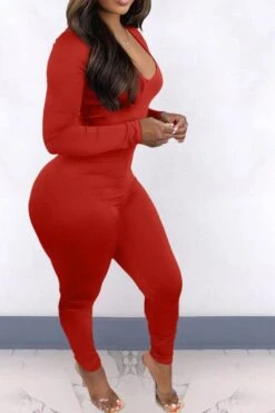 Solid Color Elegant Back Drawstring Jumpsuit -Clothing Outlet Store H21101107 RE 3