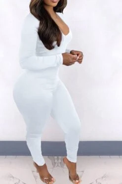 Solid Color Elegant Back Drawstring Jumpsuit -Clothing Outlet Store H21101107 WH 3