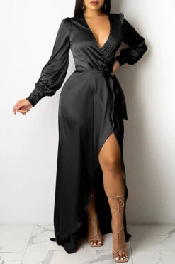 Solid Color Deep V Neck Luxe Lace-Up Split Maxi Dress 15 Solid Color Deep V Neck Luxe Lace-Up Split Maxi Dress -Clothing Outlet Store H21101420 BK 1 565b6906 a556 4240 8d08 905feedf22dd