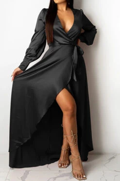 Solid Color Deep V Neck Luxe Lace-Up Split Maxi Dress 17 Solid Color Deep V Neck Luxe Lace-Up Split Maxi Dress -Clothing Outlet Store H21101420 BK 3 71eba5a3 7de3 4675 a344 c409dce03fcd