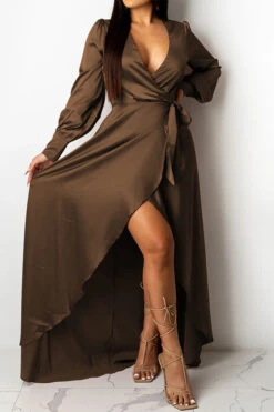 Solid Color Deep V Neck Luxe Lace-Up Split Maxi Dress 20 Solid Color Deep V Neck Luxe Lace-Up Split Maxi Dress -Clothing Outlet Store H21101420 BR 3 0f46cd53 5e2c 46c7 a836 6ee636b9ae5a