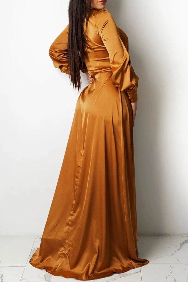 Solid Color Deep V Neck Luxe Lace-Up Split Maxi Dress 11 Solid Color Deep V Neck Luxe Lace-Up Split Maxi Dress - Image 11