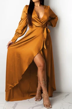 Solid Color Deep V Neck Luxe Lace-Up Split Maxi Dress 23 Solid Color Deep V Neck Luxe Lace-Up Split Maxi Dress -Clothing Outlet Store H21101420 KH 3 2b916742 cf9b 4f7d add3 c09fbb01dcf0