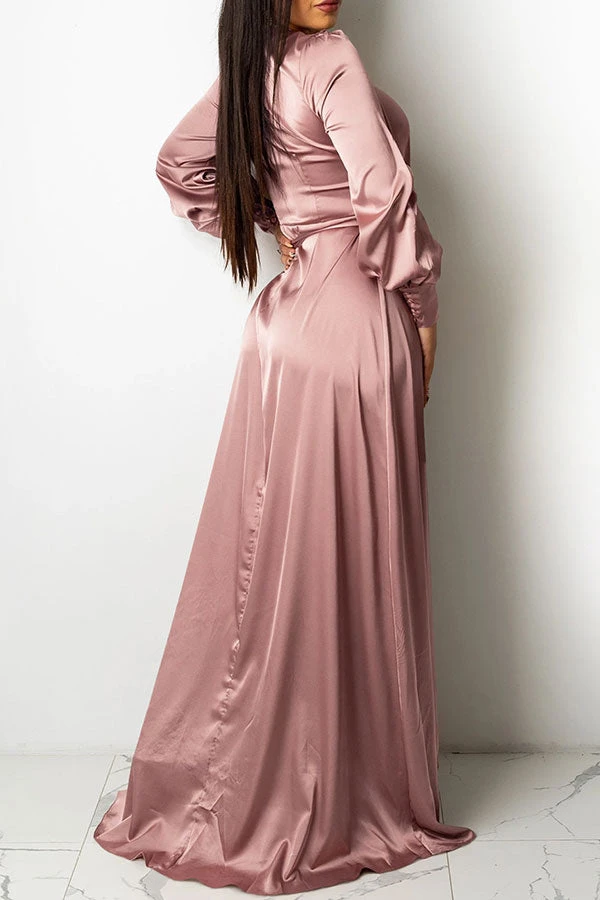 Solid Color Deep V Neck Luxe Lace-Up Split Maxi Dress 2 Solid Color Deep V Neck Luxe Lace-Up Split Maxi Dress - Image 2