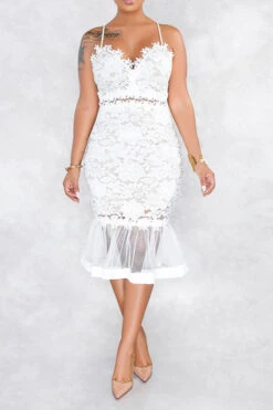 Lace Patchwork Glamorous Fishtail Midi Dress 11 Lace Patchwork Glamorous Fishtail Midi Dress -Clothing Outlet Store H21101922 WH 1 b32fbd21 0c16 45cd 9523 63028a33023d