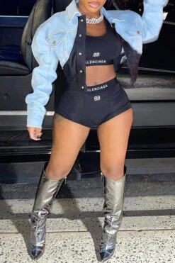 Blue Lapel Chic Denim Jacket