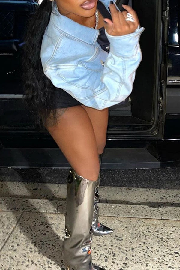 Blue Lapel Chic Denim Jacket 3 Blue Lapel Chic Denim Jacket - Image 3