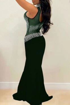 Rhinestone Mesh Patchwork Striking Maxi Dress -Clothing Outlet Store H21102542 GR 2