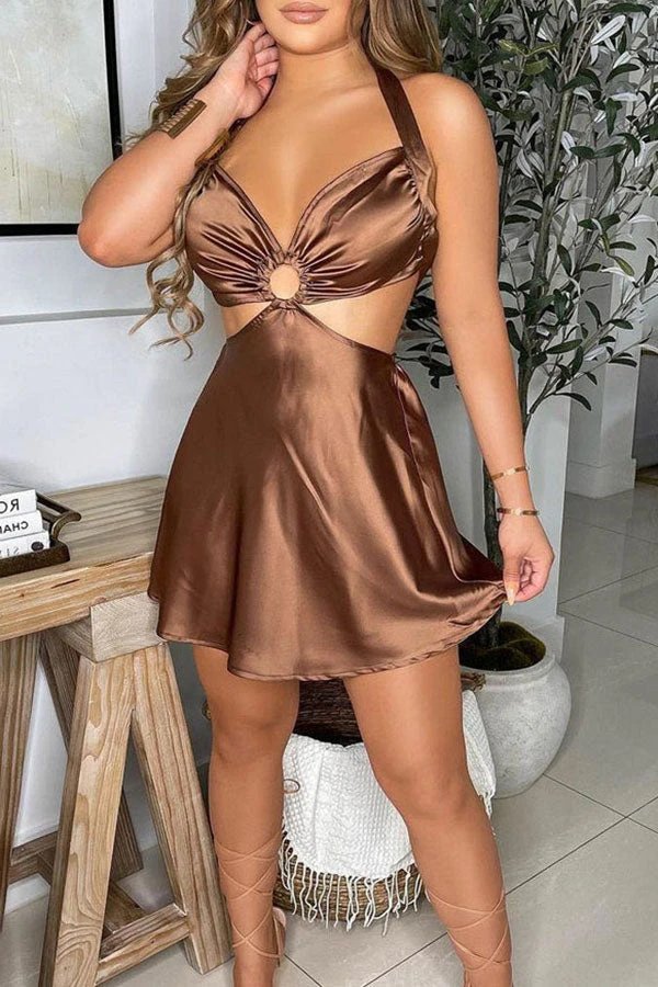 Halter Collar Cutout Romantic Backless Mini Dress 2 Halter Collar Cutout Romantic Backless Mini Dress - Image 2