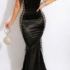 Rhinestone Patchwork One Shoulder Luxe Fishtail Maxi Dress