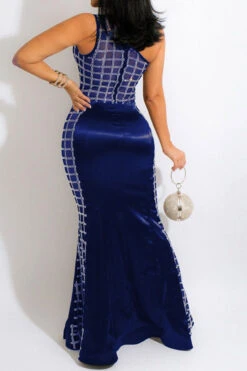 Rhinestone Patchwork One Shoulder Luxe Fishtail Maxi Dress -Clothing Outlet Store H21111223 BL 2 fbd60f55 0942 4556 accd e23dfc68863d