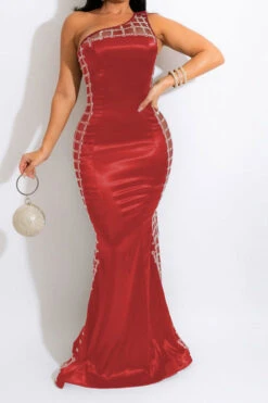Rhinestone Patchwork One Shoulder Luxe Fishtail Maxi Dress -Clothing Outlet Store H21111223 RE 1 abdd17e2 a49e 4ebb 9dbd cd12e6b89adb