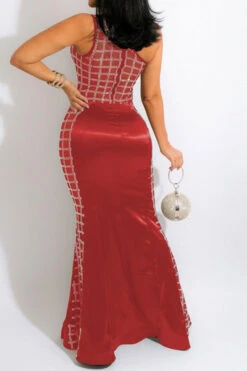 Rhinestone Patchwork One Shoulder Luxe Fishtail Maxi Dress -Clothing Outlet Store H21111223 RE 2 e837ea2d ba97 4170 b449 97b95fe34cae