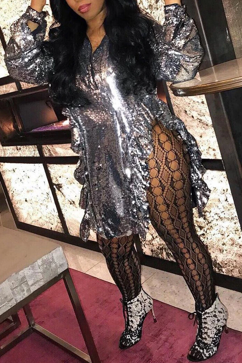 Sequined Sparkly Stringy Selvedge Split Irregular Mini Dress 3 Sequined Sparkly Stringy Selvedge Split Irregular Mini Dress - Image 3