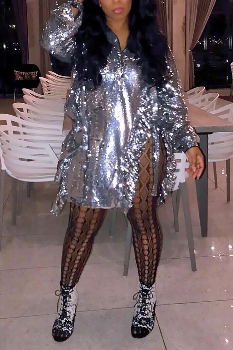 Sequined Sparkly Stringy Selvedge Split Irregular Mini Dress 4 Sequined Sparkly Stringy Selvedge Split Irregular Mini Dress - Image 4