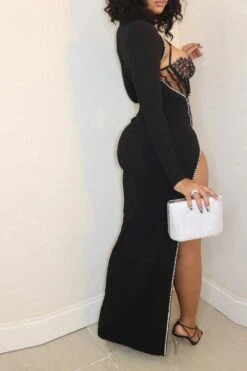 Rhinestone Patchwork Unique Irregular Maxi Dress & Bodysuit -Clothing Outlet Store H21121437 BK 3