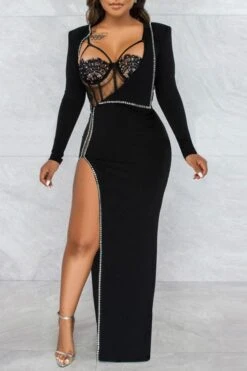 Rhinestone Patchwork Unique Irregular Maxi Dress & Bodysuit -Clothing Outlet Store H21121437 BK 7