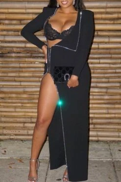 Rhinestone Patchwork Unique Irregular Maxi Dress & Bodysuit -Clothing Outlet Store H21121437 BK 8