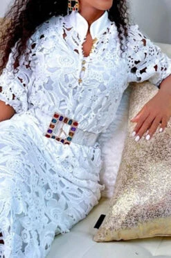 Floral Lace Cutout Feminine Maxi Dress With Belt -Clothing Outlet Store H21122024 WH 5 23bcffd3 18ee 4e28 9d90 1fc7b6099cf0