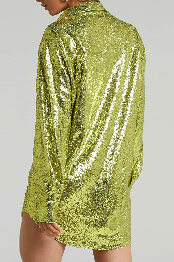 Sequined Lapel Sparkly Button Down Mini Dress 12 Sequined Lapel Sparkly Button Down Mini Dress - Image 12