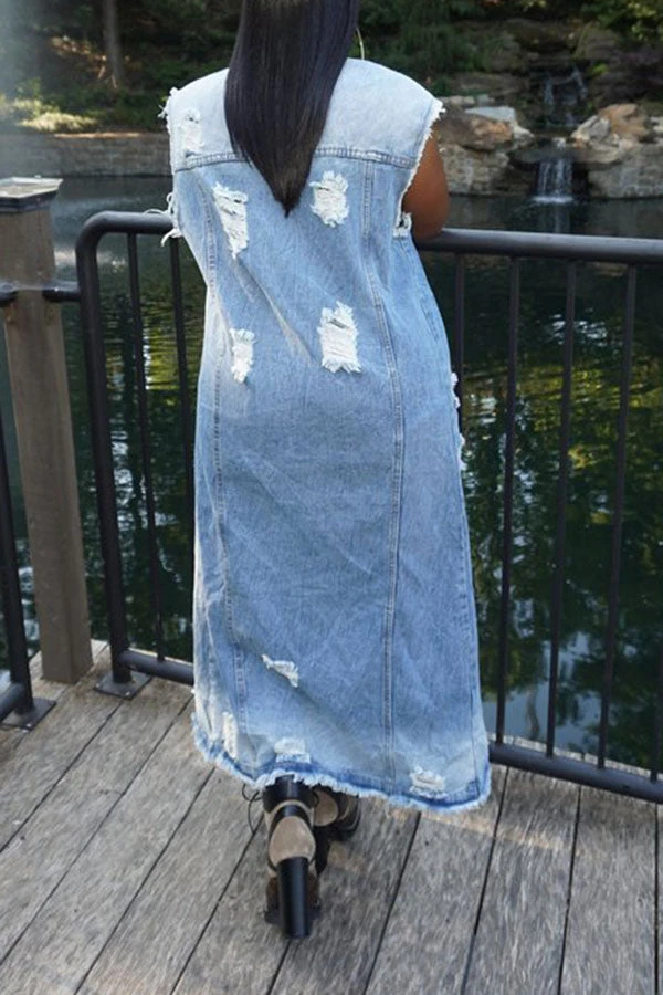 Ripped Lapel Stylish Button Down Denim Cape 4 Ripped Lapel Stylish Button Down Denim Cape - Image 4