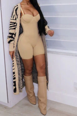 Solid Color Spaghetti Strap Simple Bodycon Romper