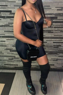 Solid Color Spaghetti Strap Simple Bodycon Romper -Clothing Outlet Store H22021533 BK 4 b6fdaedc 3ece 487d b539 86cf99f4f196