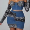 Paisley Patchwork Bandeau Romantic Denim Dress Suit