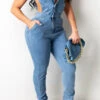 Denim Pretty Cutout Button Down Jumpsuit