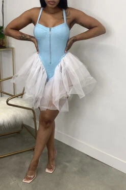 Mesh Patchwork Girly Tiered Ruffle Romper