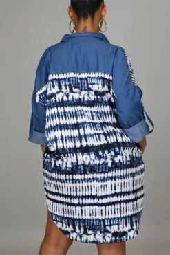 Tie Dye Patchwork Feminine Denim Mini Dress -Clothing Outlet Store H22031058 BL 2