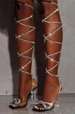 Rhinestone Sparkly Bowknot Strappy Clear Pyramid Heeled Sandals -Clothing Outlet Store H22031623 RT 2 c98da6e0 cd22 47b4 b11f 3dd51550df7a